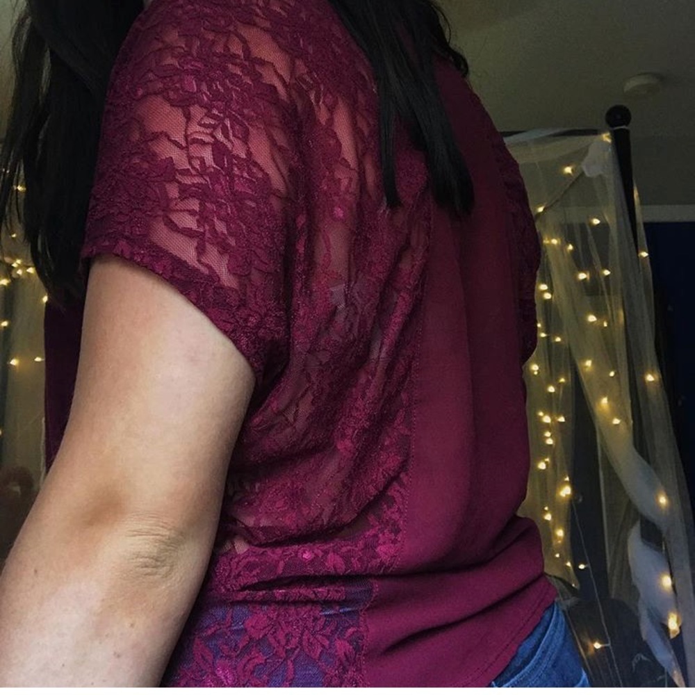 burgundy lace back crop top